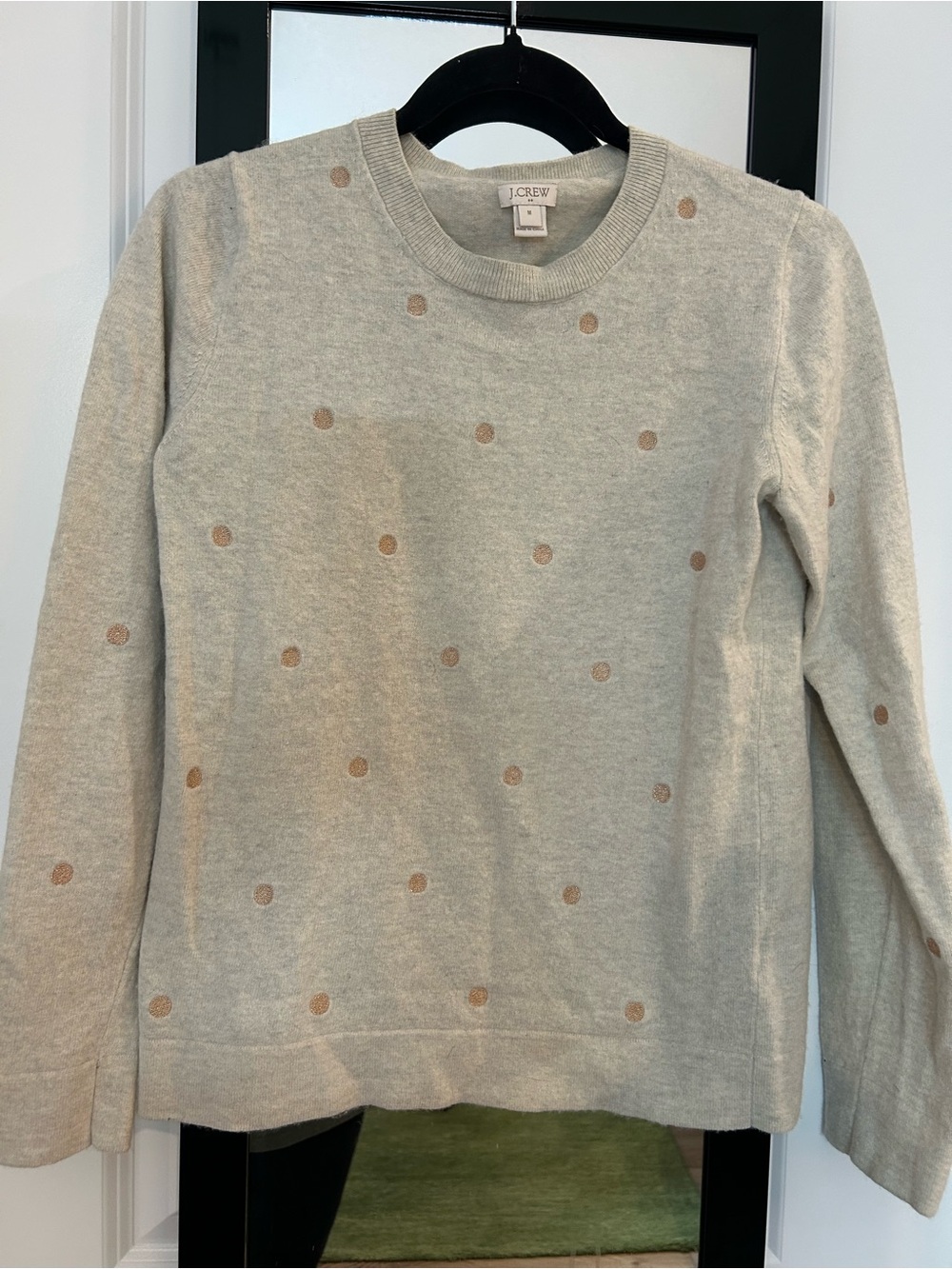 J. Crew Light Beige Crewneck Sweater cotton-wool blend w/gold polka dot embroide